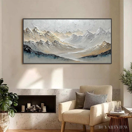 BUYARTVIEW Alpine Serenity – Textured Wabi Sabi Mountain Landscape Painting - image 2