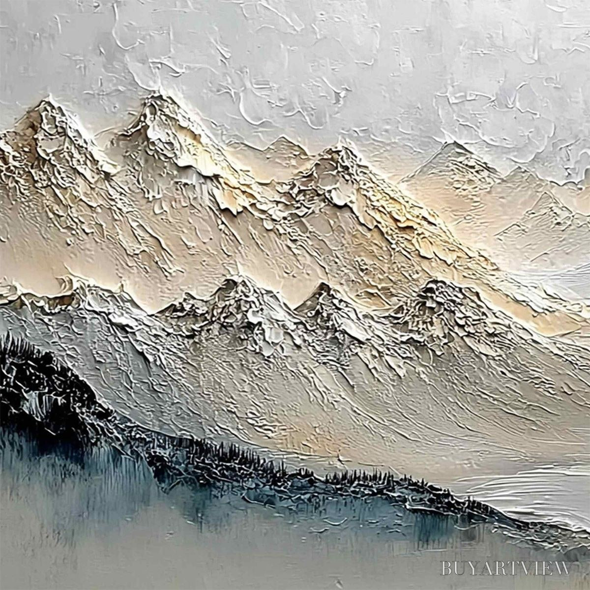 BUYARTVIEW Alpine Serenity – Textured Wabi Sabi Mountain Landscape Painting - image 3