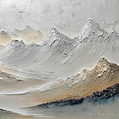 BUYARTVIEW Alpine Serenity – Textured Wabi Sabi Mountain Landscape Painting - image 4