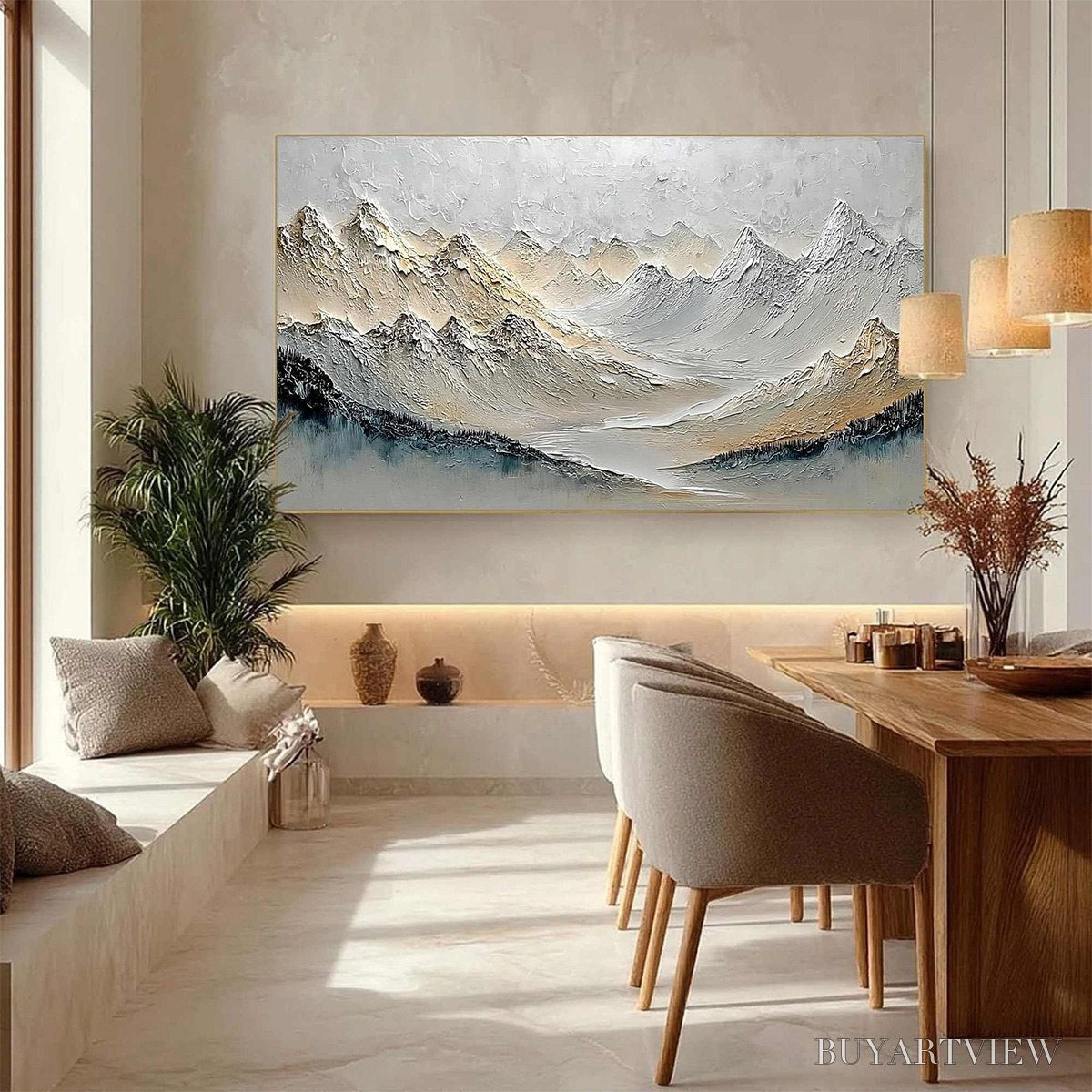 BUYARTVIEW Alpine Serenity – Textured Wabi Sabi Mountain Landscape Painting - image 5