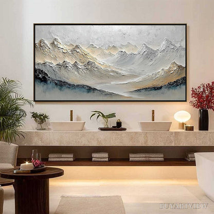 BUYARTVIEW Alpine Serenity – Textured Wabi Sabi Mountain Landscape Painting - image 6