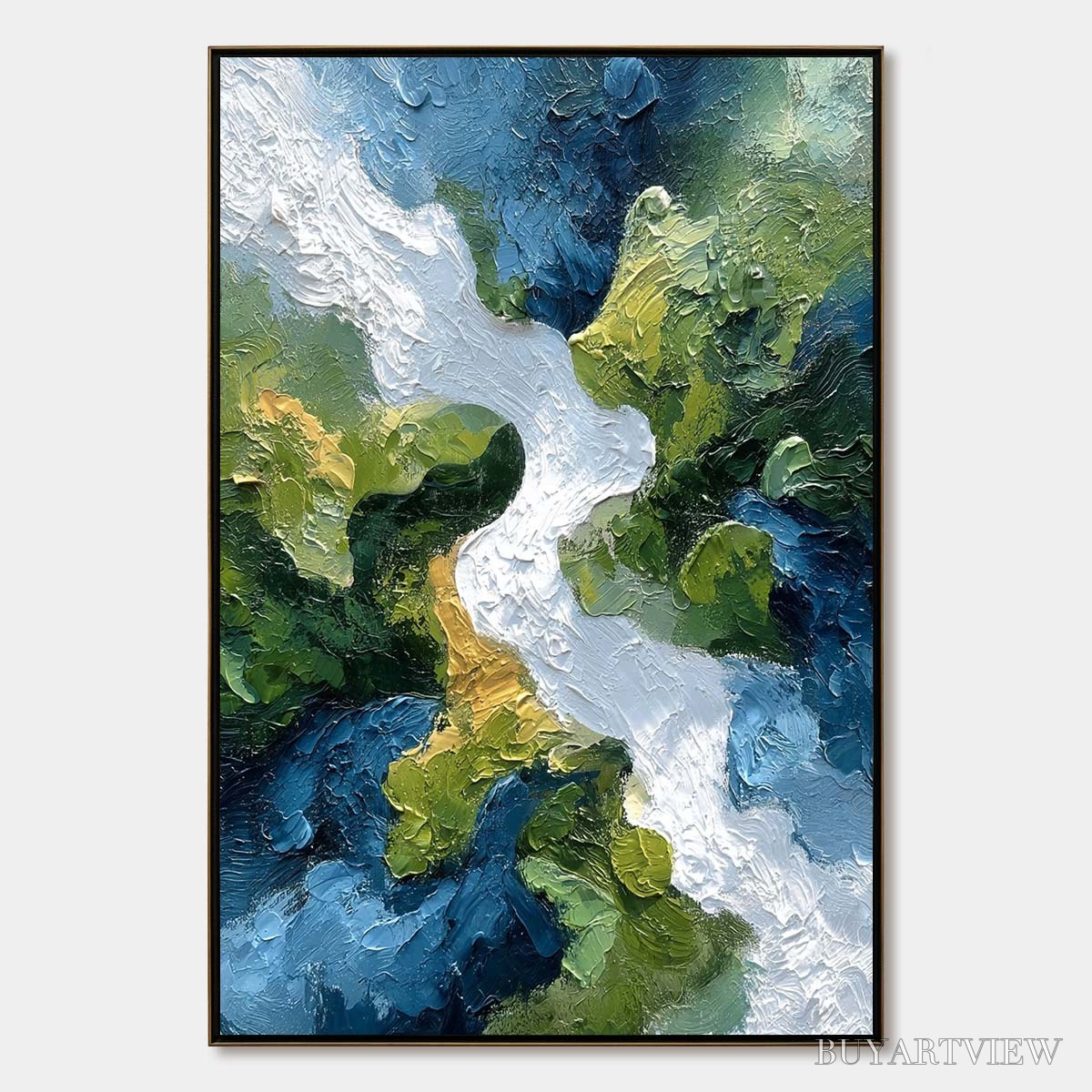 BUYARTVIEW Riverine Rush – Textured Abstract Landscape Painting of a River Valley - image 1