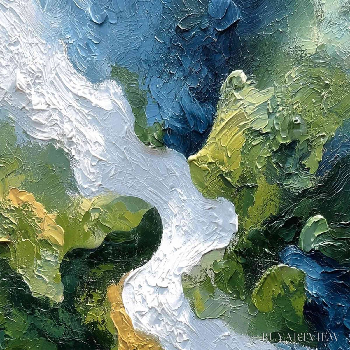 BUYARTVIEW Riverine Rush – Textured Abstract Landscape Painting of a River Valley - image 3