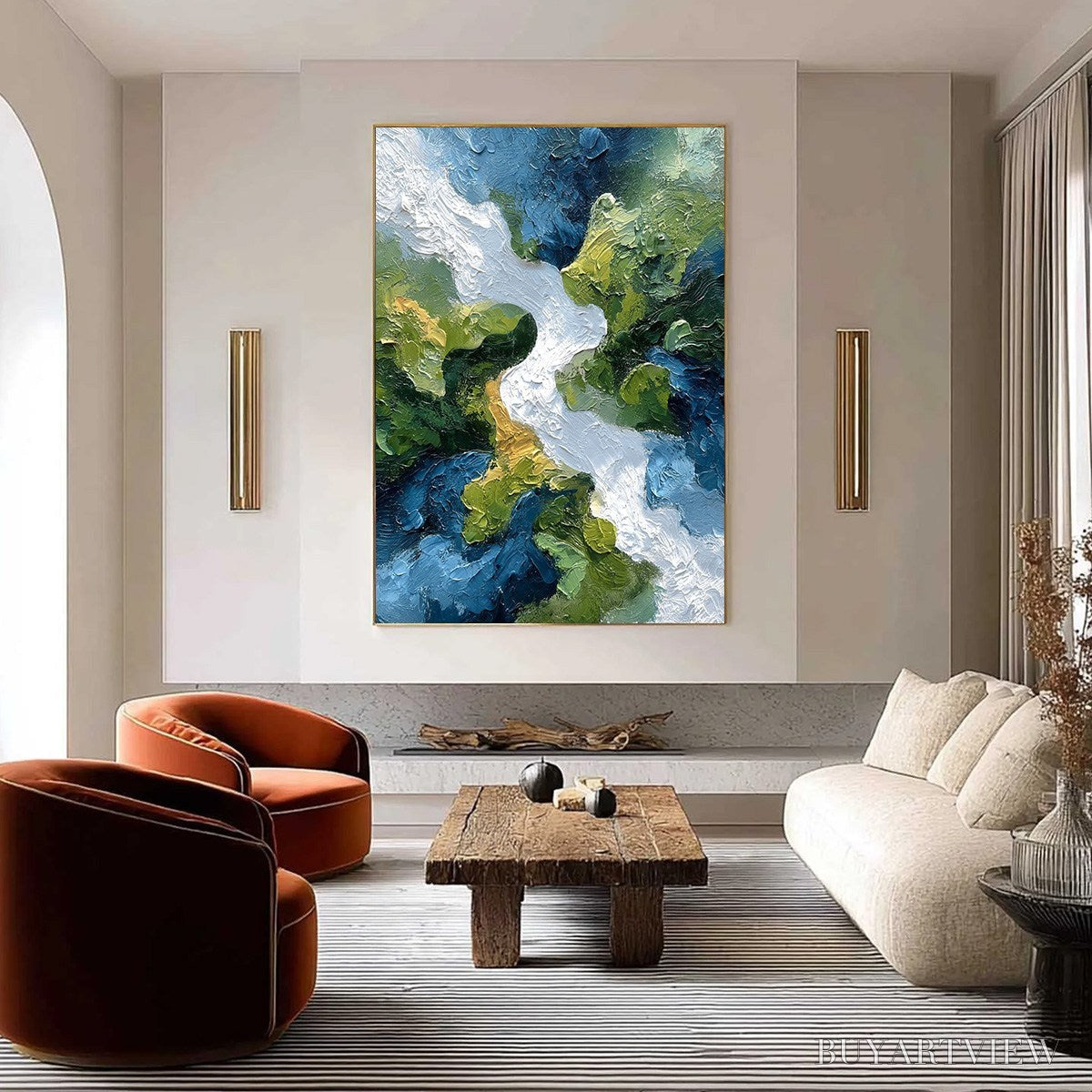 BUYARTVIEW Riverine Rush – Textured Abstract Landscape Painting of a River Valley - image 4
