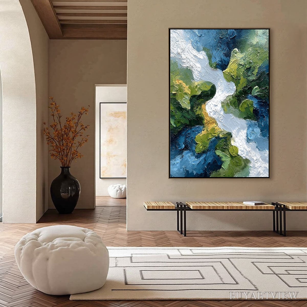 BUYARTVIEW Riverine Rush – Textured Abstract Landscape Painting of a River Valley - image 6