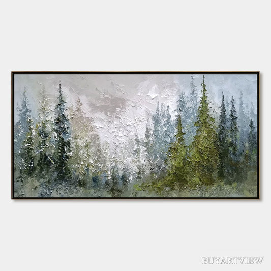 BUYARTVIEW Evergreen Serenity – Textured Impasto Pine Forest Landscape Painting - image 1
