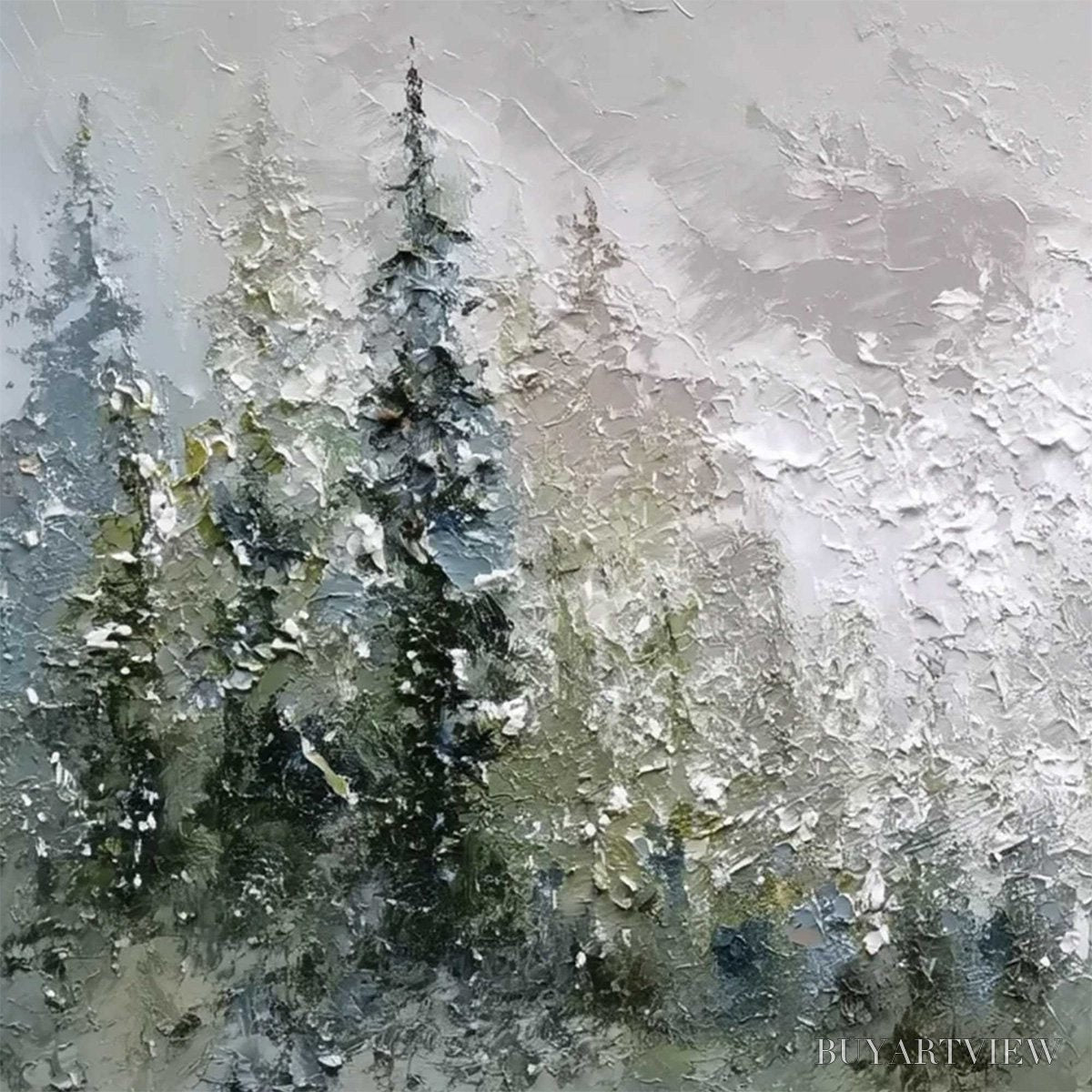 BUYARTVIEW Evergreen Serenity – Textured Impasto Pine Forest Landscape Painting - image 3