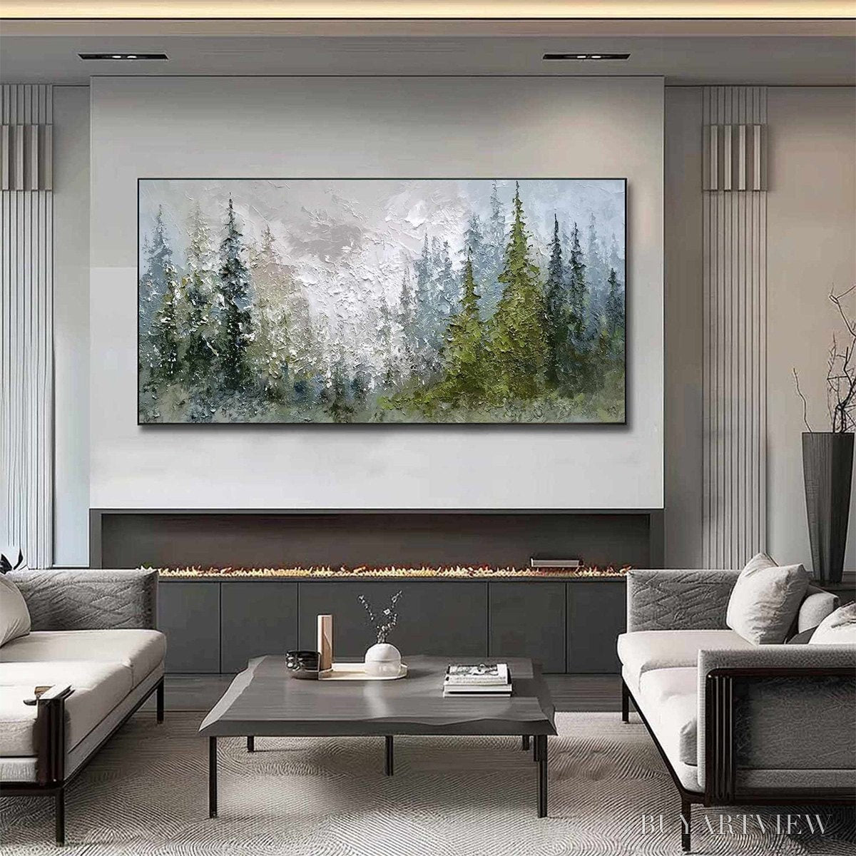 BUYARTVIEW Evergreen Serenity – Textured Impasto Pine Forest Landscape Painting - image 4