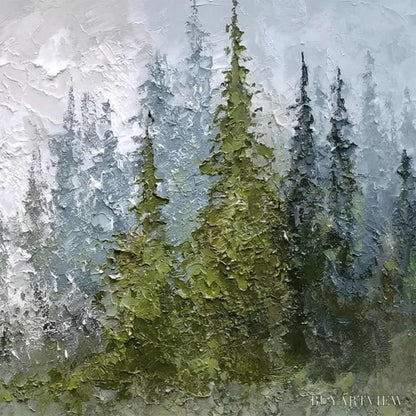 BUYARTVIEW Evergreen Serenity – Textured Impasto Pine Forest Landscape Painting - image 5