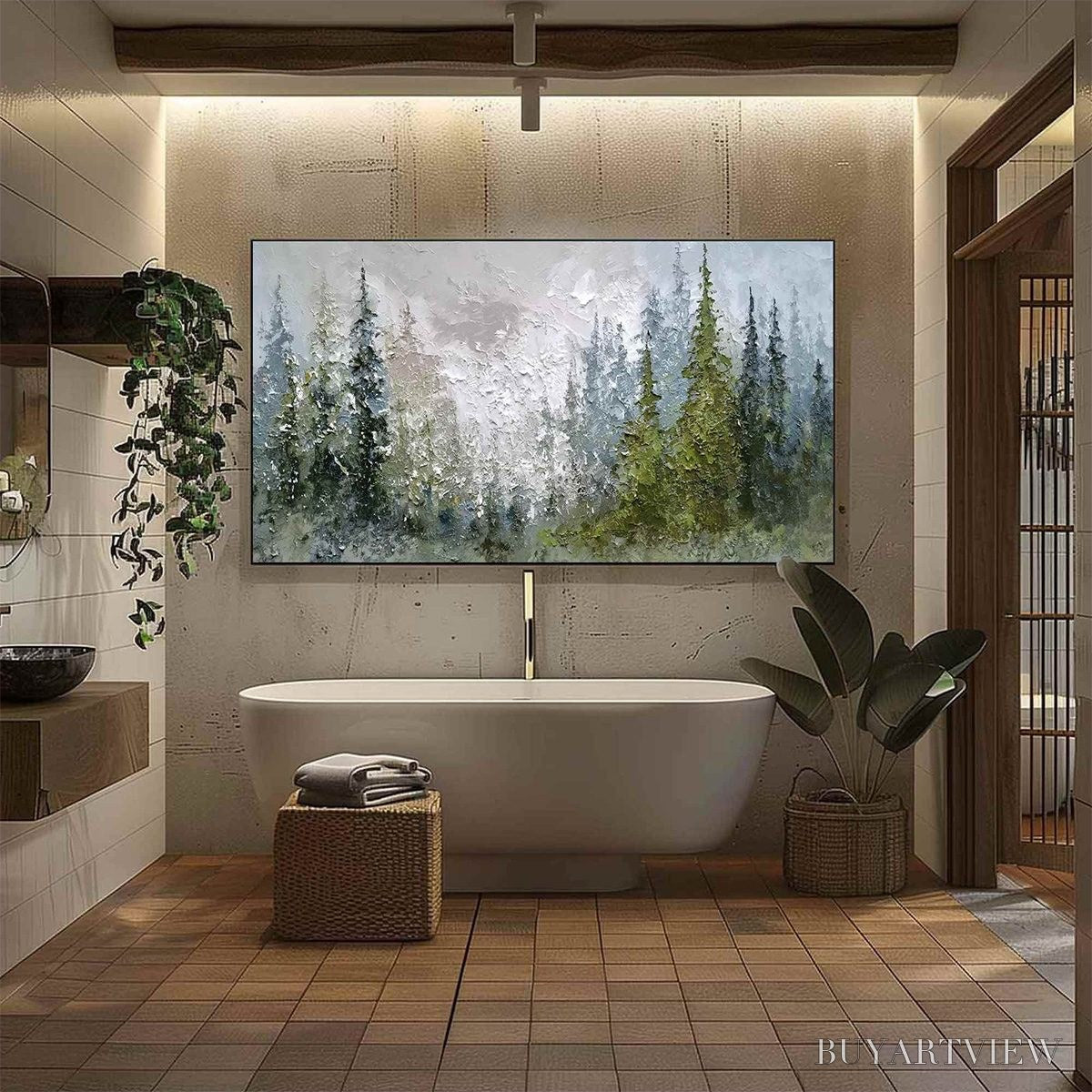 BUYARTVIEW Evergreen Serenity – Textured Impasto Pine Forest Landscape Painting - image 6