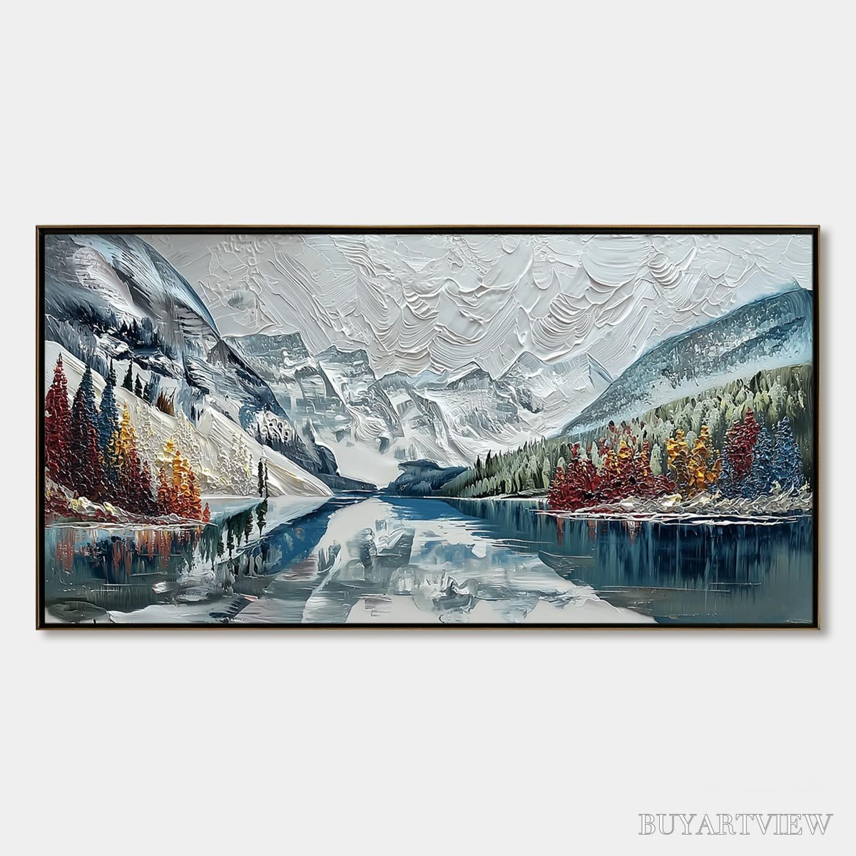 BUYARTVIEW Alpine Reflection – Textured Palette Knife Mountain & Lake Landscape Painting - image 1