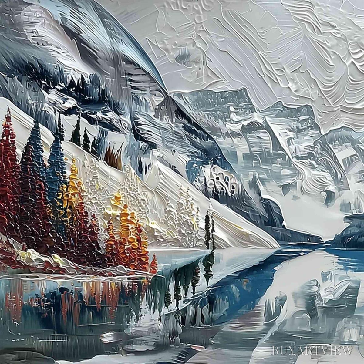 BUYARTVIEW Alpine Reflection – Textured Palette Knife Mountain & Lake Landscape Painting - image 3