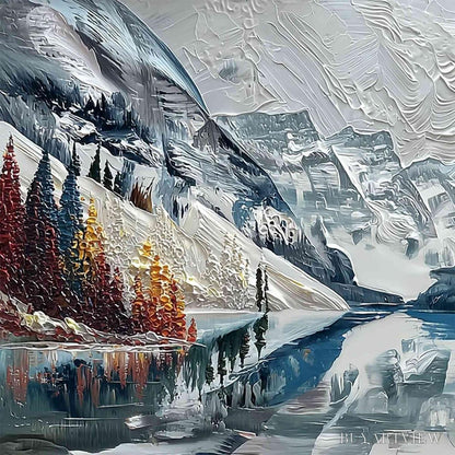 BUYARTVIEW Alpine Reflection – Textured Palette Knife Mountain & Lake Landscape Painting - image 3