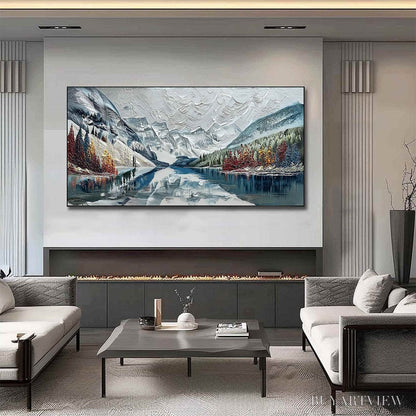BUYARTVIEW Alpine Reflection – Textured Palette Knife Mountain & Lake Landscape Painting - image 4