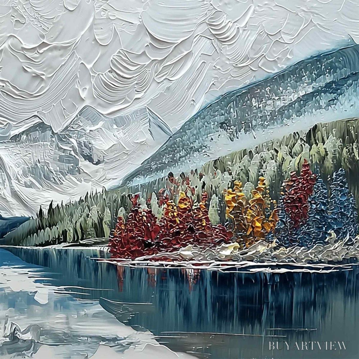 BUYARTVIEW Alpine Reflection – Textured Palette Knife Mountain & Lake Landscape Painting - image 5