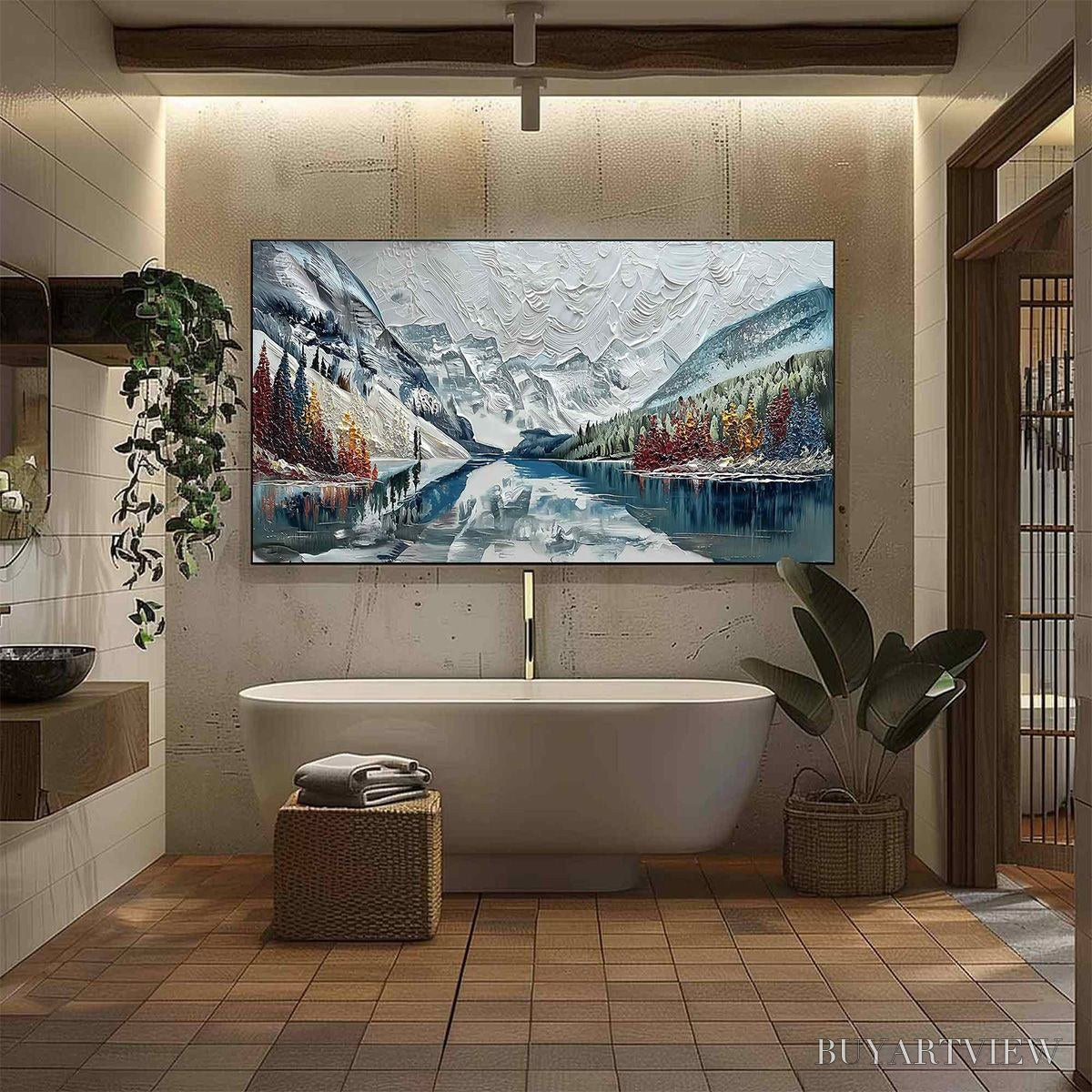 BUYARTVIEW Alpine Reflection – Textured Palette Knife Mountain & Lake Landscape Painting - image 6