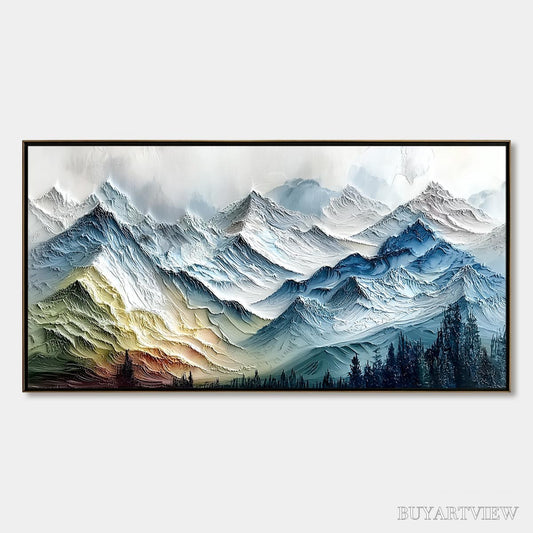 BUYARTVIEW Alpine Glow – Large Textured Impasto Mountain Range - image 1