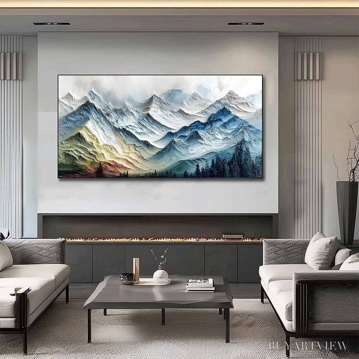 BUYARTVIEW Alpine Glow – Large Textured Impasto Mountain Range - image 4