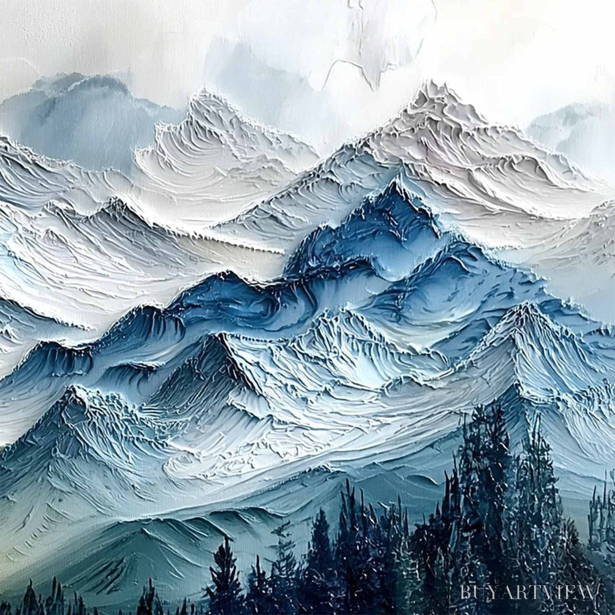 BUYARTVIEW Alpine Glow – Large Textured Impasto Mountain Range - image 5