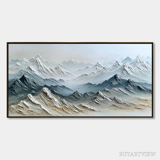 BUYARTVIEW Eternal Summits – Textured Wabi Sabi Mountain Landscape Painting - image 1