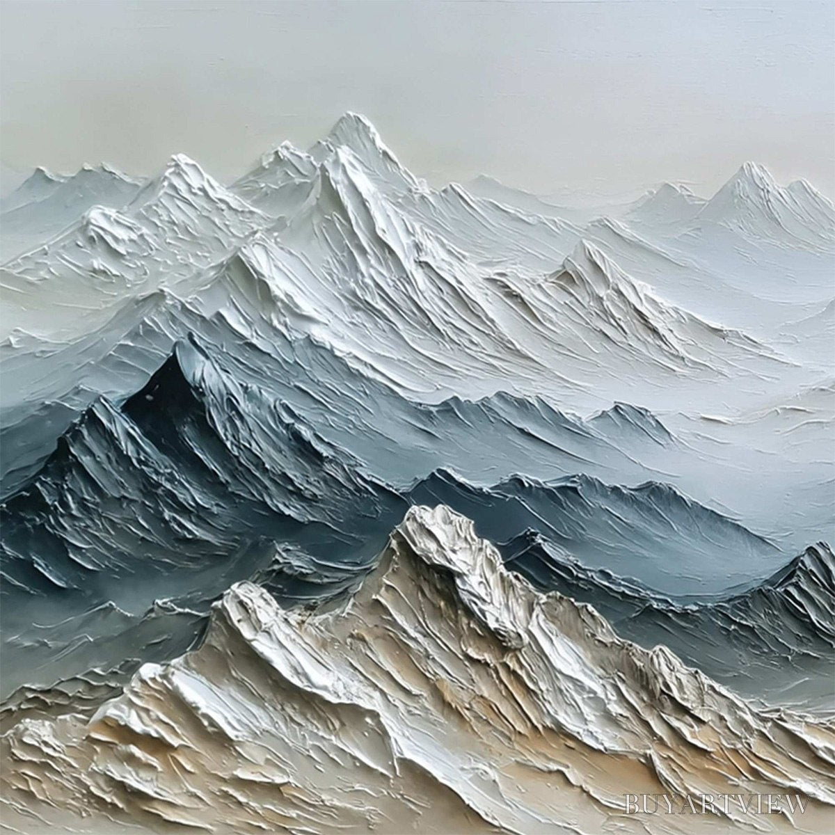 BUYARTVIEW Eternal Summits – Textured Wabi Sabi Mountain Landscape Painting - image 3