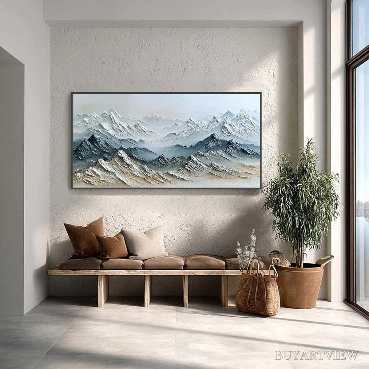BUYARTVIEW Eternal Summits – Textured Wabi Sabi Mountain Landscape Painting - image 4