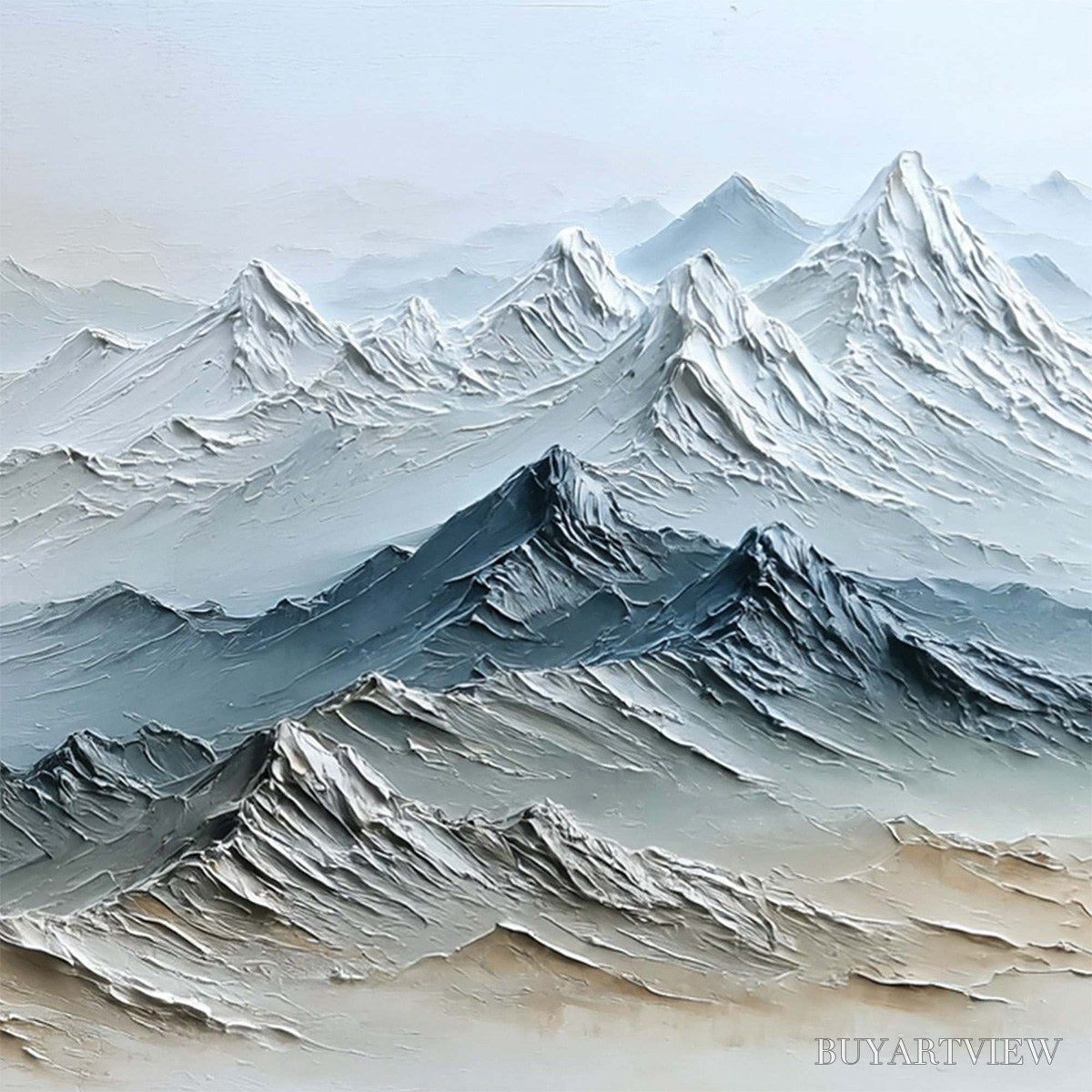BUYARTVIEW Eternal Summits – Textured Wabi Sabi Mountain Landscape Painting - image 5