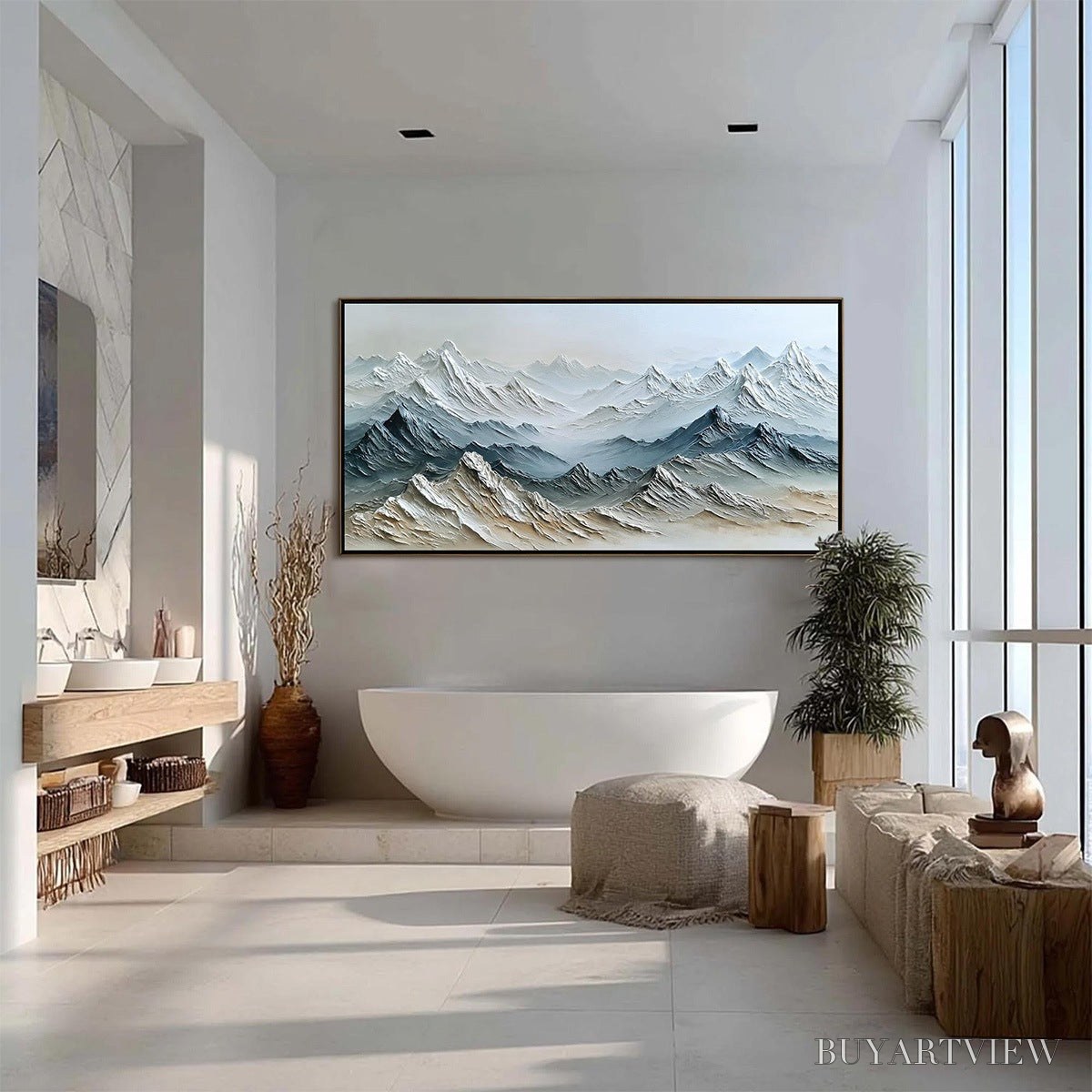 BUYARTVIEW Eternal Summits – Textured Wabi Sabi Mountain Landscape Painting - image 6