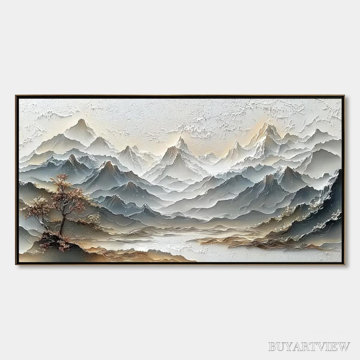 BUYARTVIEW Eternal Horizons – Textured Wabi Sabi Mountain Landscape Painting - image 1