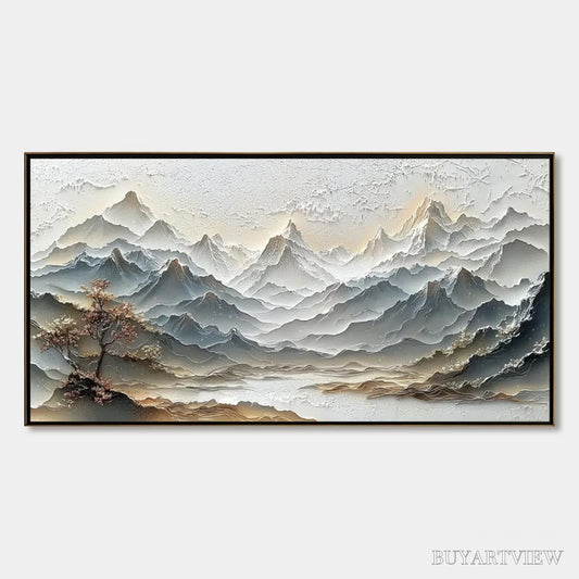 BUYARTVIEW Eternal Horizons – Textured Wabi Sabi Mountain Landscape Painting - image 1