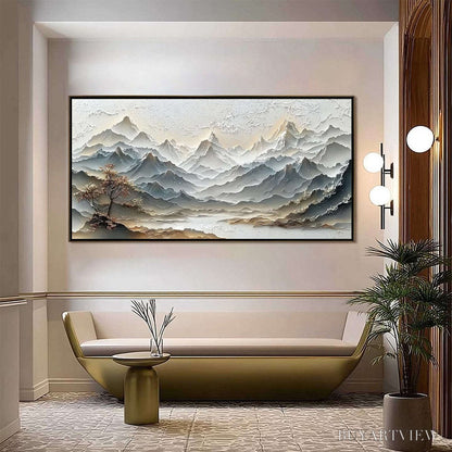 BUYARTVIEW Eternal Horizons – Textured Wabi Sabi Mountain Landscape Painting - image 2