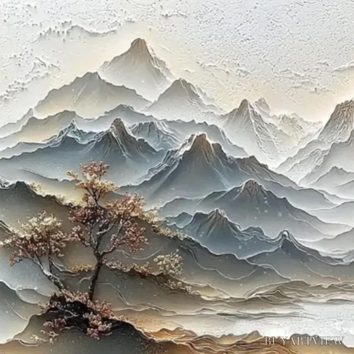 BUYARTVIEW Eternal Horizons – Textured Wabi Sabi Mountain Landscape Painting - image 3