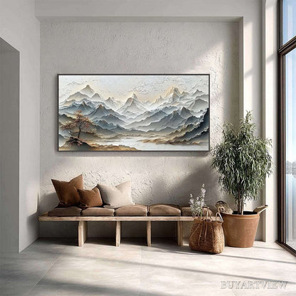 BUYARTVIEW Eternal Horizons – Textured Wabi Sabi Mountain Landscape Painting - image 4