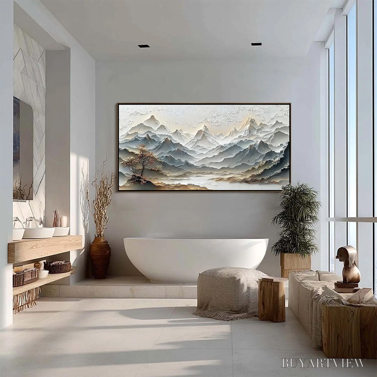 BUYARTVIEW Eternal Horizons – Textured Wabi Sabi Mountain Landscape Painting - image 6