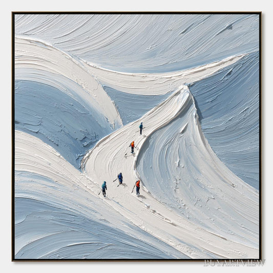 BUYARTVIEW Alpine Ascent – Textured Impasto Skiing Mountainscape Painting - image 1