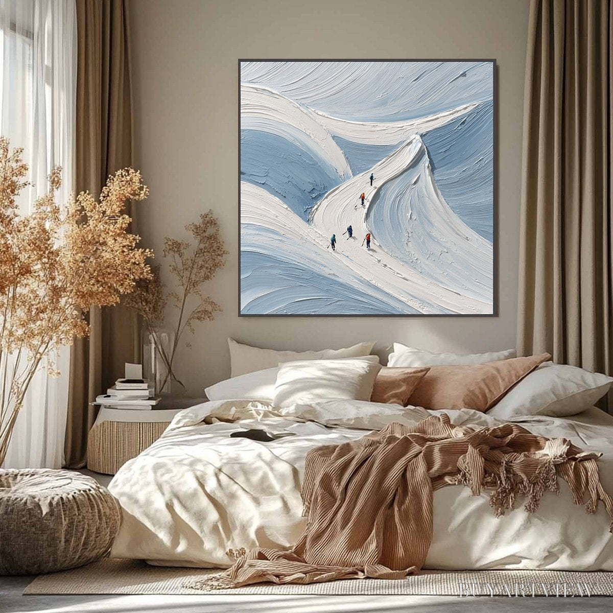 BUYARTVIEW Alpine Ascent – Textured Impasto Skiing Mountainscape Painting - image 2