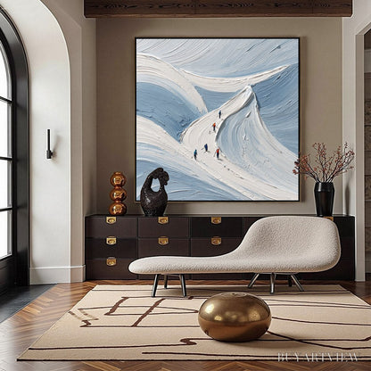 BUYARTVIEW Alpine Ascent – Textured Impasto Skiing Mountainscape Painting - image 4