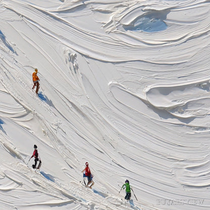 BUYARTVIEW Alpine Rush – Textured Impasto Painting of Skiers on a Snowy Mountain - image 3