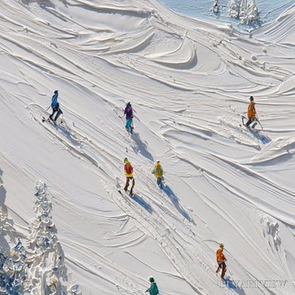 BUYARTVIEW Alpine Rush – Textured Impasto Painting of Skiers on a Snowy Mountain - image 5