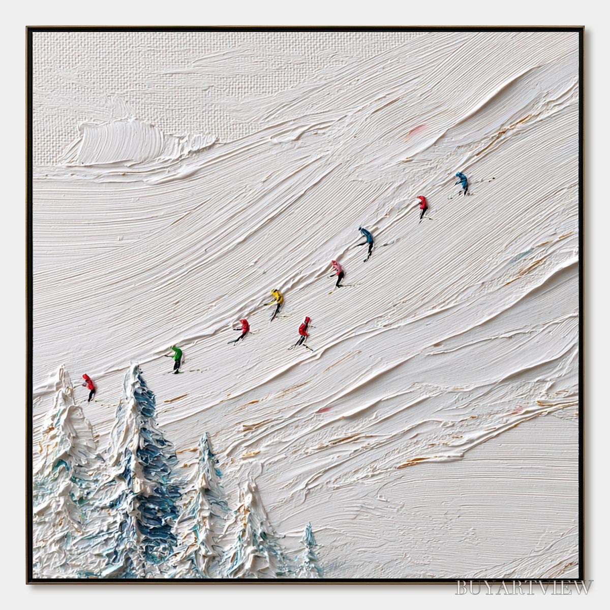 BUYARTVIEW Alpine Rush – Heavily Textured Impasto Skiing Sports Painting - image 1
