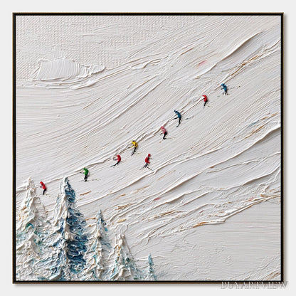 BUYARTVIEW Alpine Rush – Heavily Textured Impasto Skiing Sports Painting - image 1