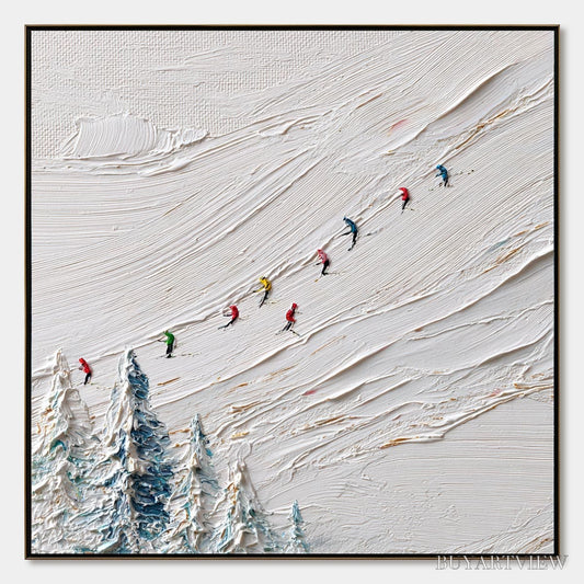 BUYARTVIEW Alpine Rush – Heavily Textured Impasto Skiing Sports Painting - image 1