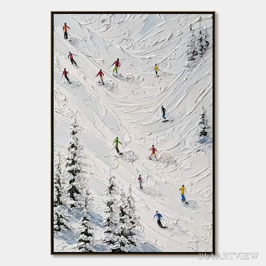 BUYARTVIEW Alpine Rush – Textured Impasto Skiing on Mountain Slope Painting - image 1