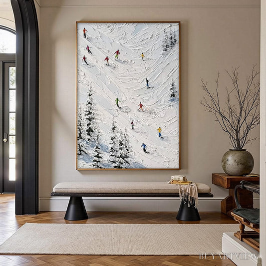 BUYARTVIEW Alpine Rush – Textured Impasto Skiing on Mountain Slope Painting - image 2
