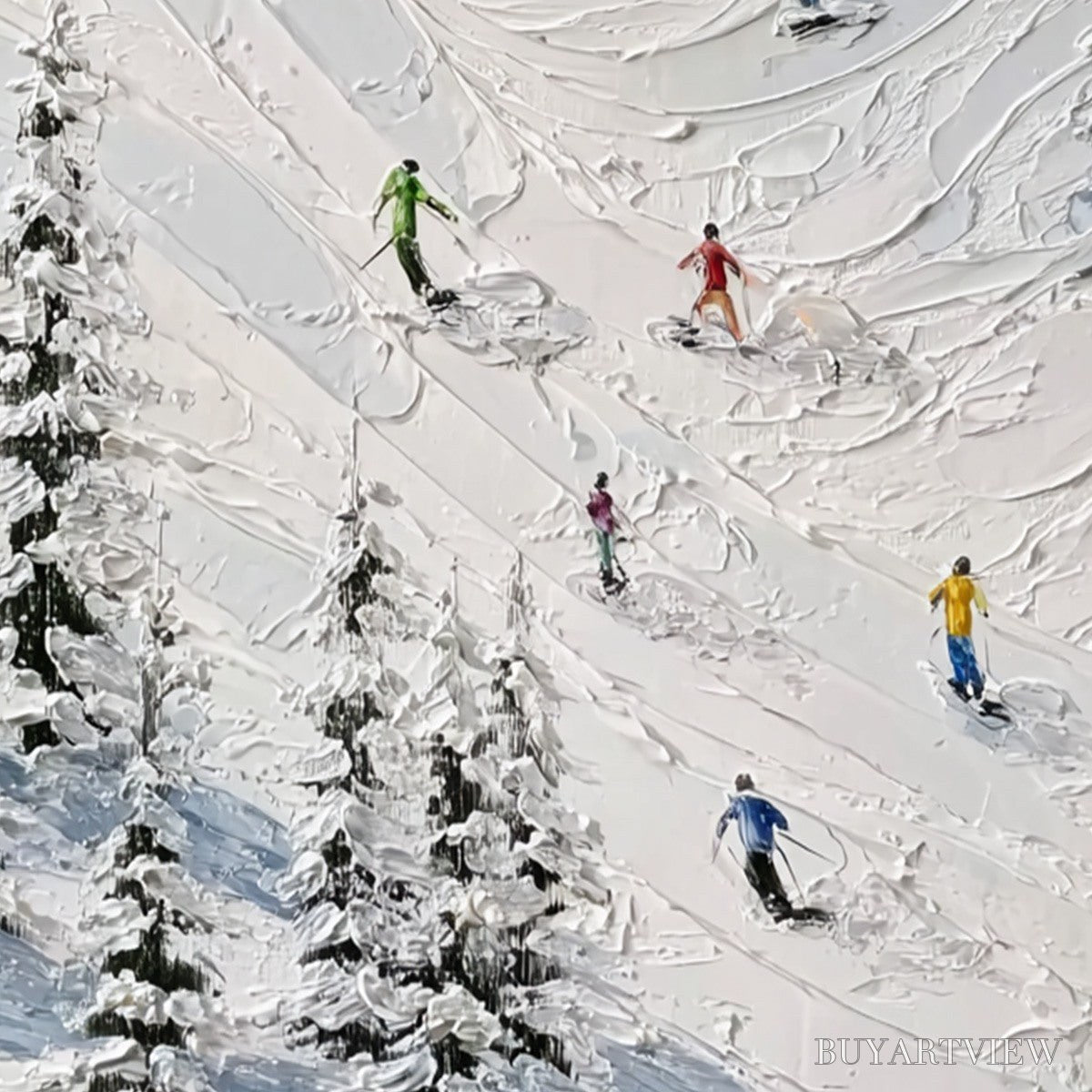 BUYARTVIEW Alpine Rush – Textured Impasto Skiing on Mountain Slope Painting - image 3