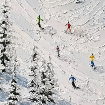 BUYARTVIEW Alpine Rush – Textured Impasto Skiing on Mountain Slope Painting - image 3