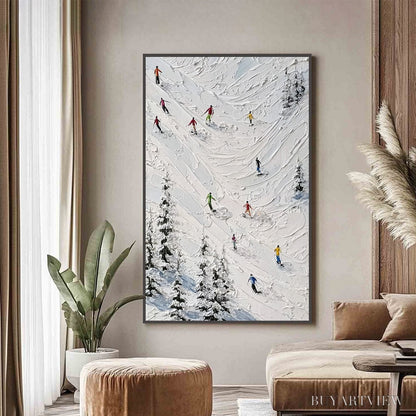 BUYARTVIEW Alpine Rush – Textured Impasto Skiing on Mountain Slope Painting - image 4