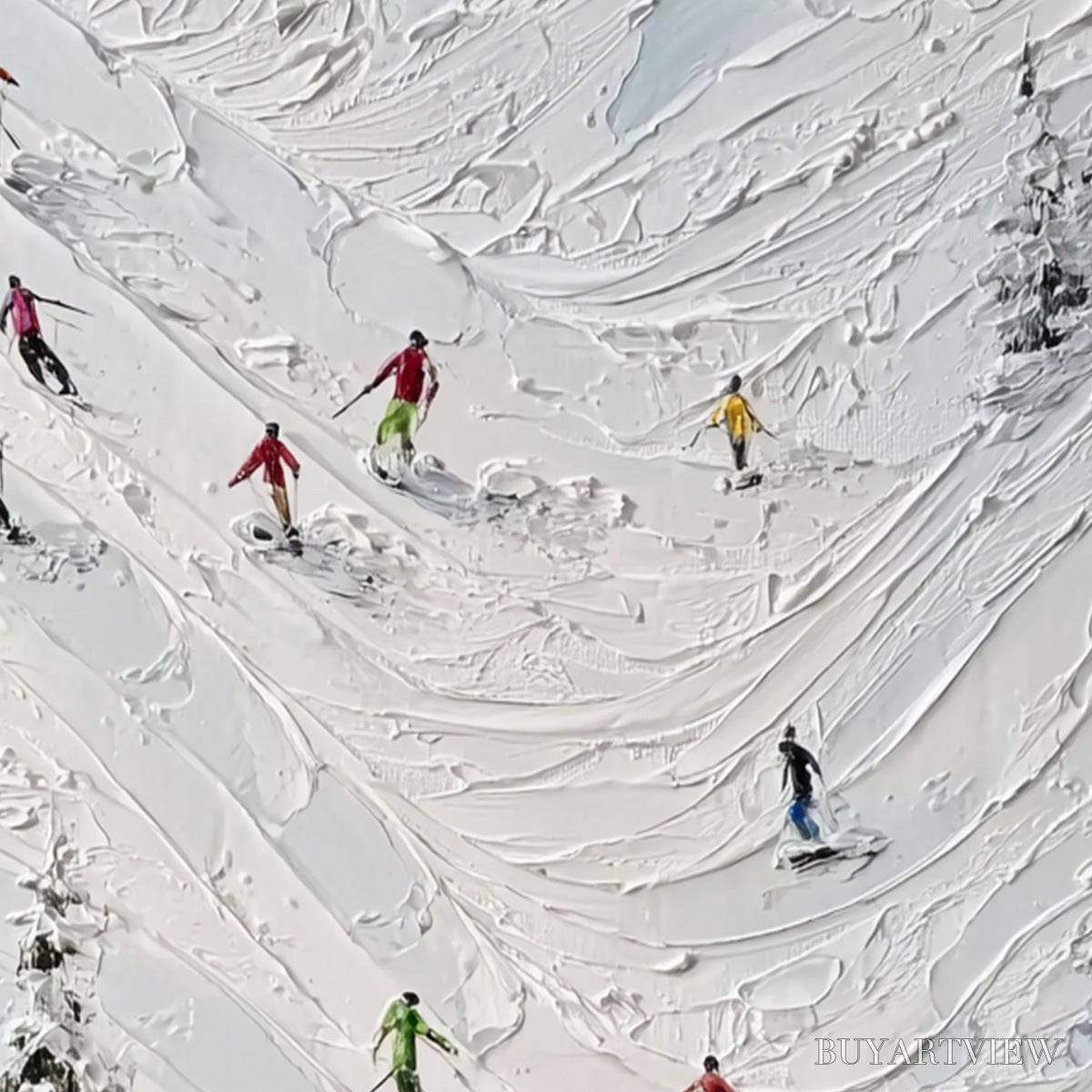 BUYARTVIEW Alpine Rush – Textured Impasto Skiing on Mountain Slope Painting - image 5
