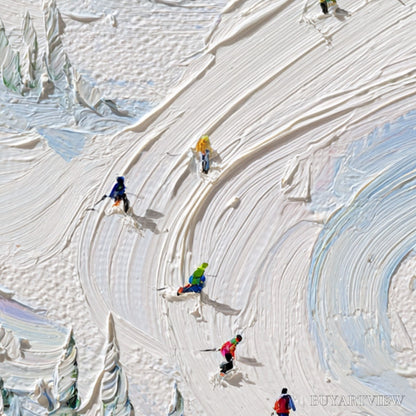 BUYARTVIEW Alpine Rush – Textured Impasto Painting of Skiers on a Snowy Mountain - image 5
