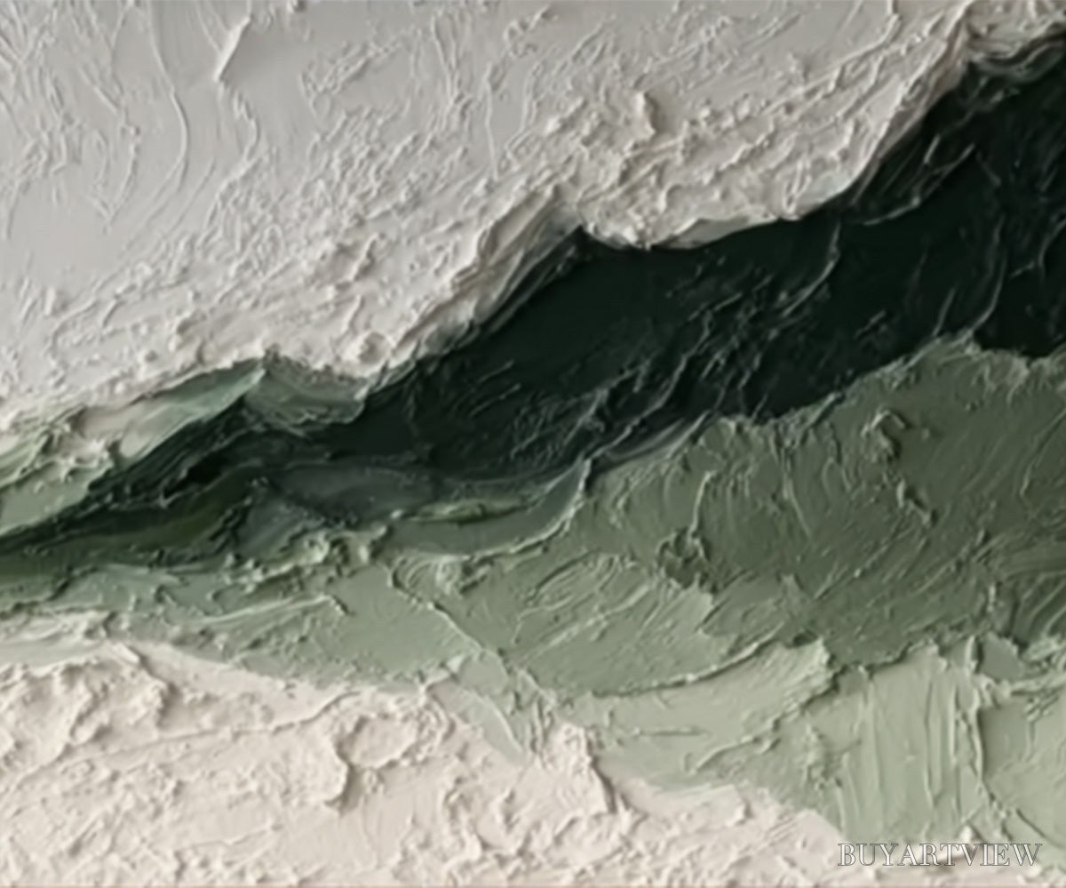 BUYARTVIEW Emerald Ridge – Heavily Textured Wabi Sabi Abstract Landscape Painting - image 3